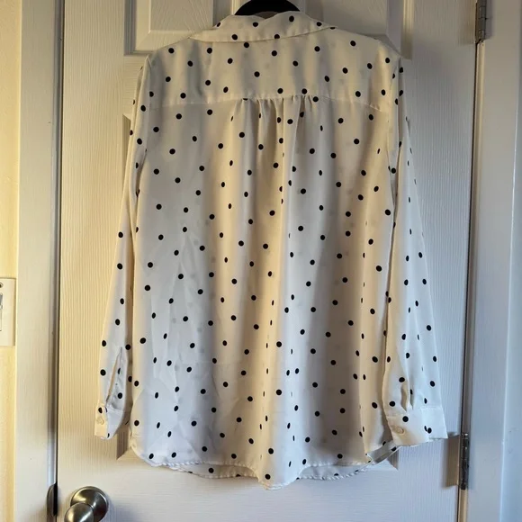 Ann Taylor White Blouse with Black Polka Dots office wear office siren - Picture 5 of 5